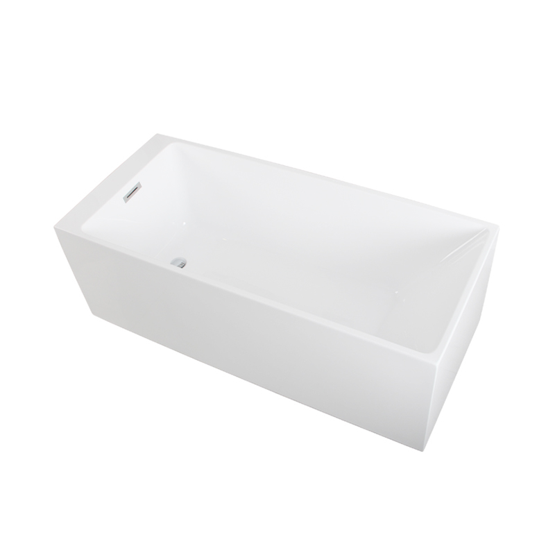 Hesione White Pure Acrylic Vertical Rectangle Center Drain Freestanding Bathtub