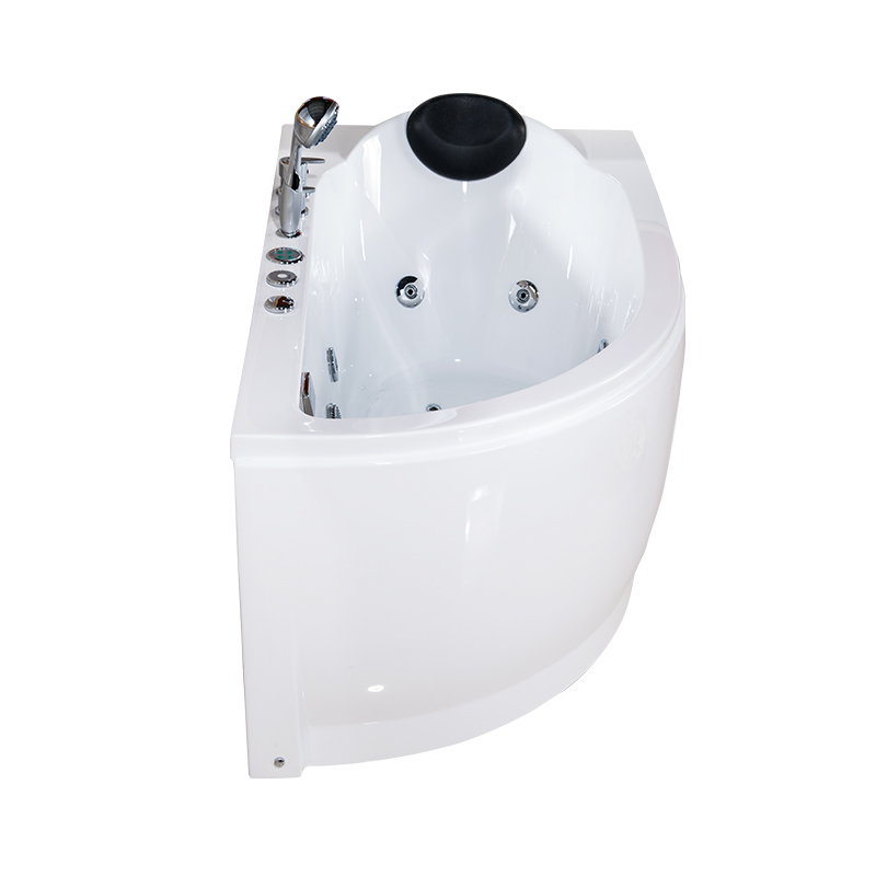 Ixion White Pure Acrylic Corner End Drain Whirlpool Bathtub