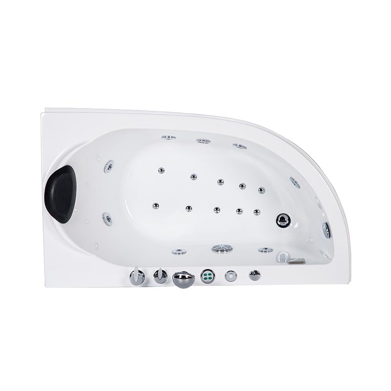 Ixion White Pure Acrylic Corner End Drain Whirlpool Bathtub