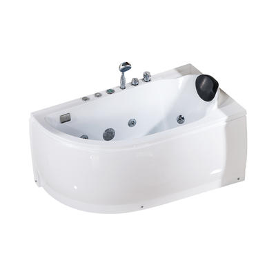 Ixion White Pure Acrylic Corner End Drain Whirlpool Bathtub