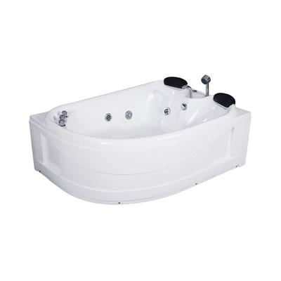 Andromache White Pure Acrylic Corner End Drain Whirlpool Bathtub