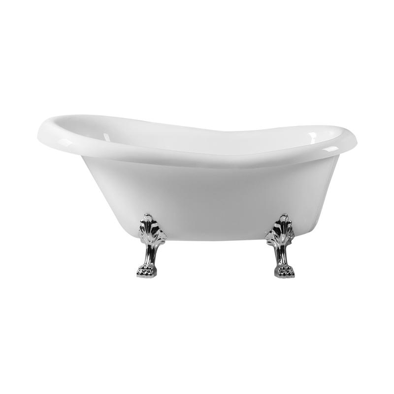 Hippomedon White Pure Acrylic Oval End Drain Clawfoot Bathtub