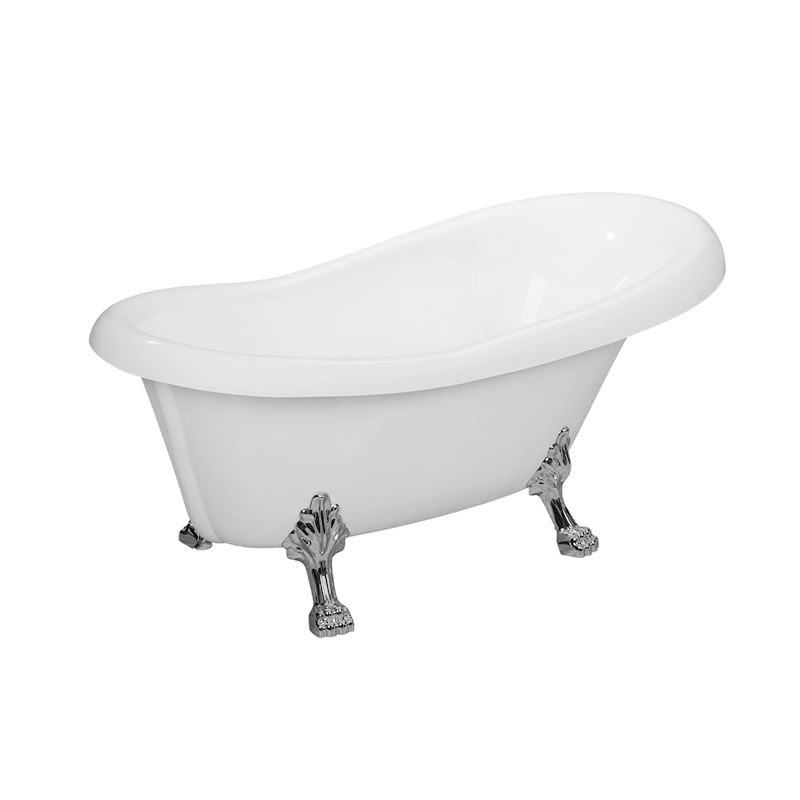 Hippomedon White Pure Acrylic Oval End Drain Clawfoot Bathtub