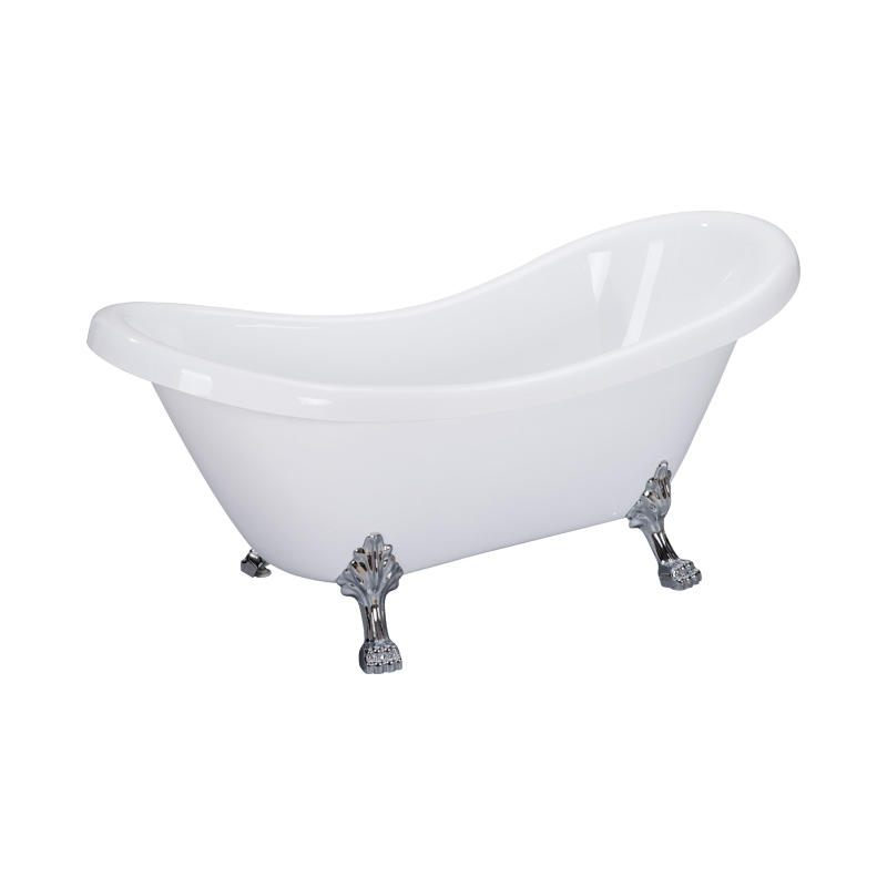 Diomedes White Pure Acrylic Oval Center Drain Clawfoot Bathtub