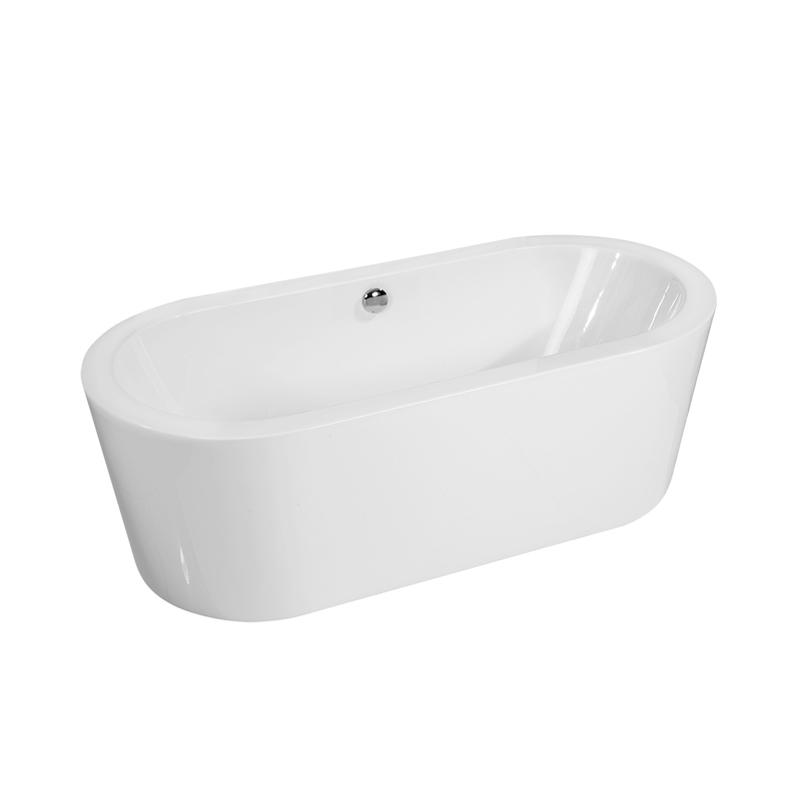 Asclepius White Pure Acrylic Oval Center Drain Freestanding Bathtub