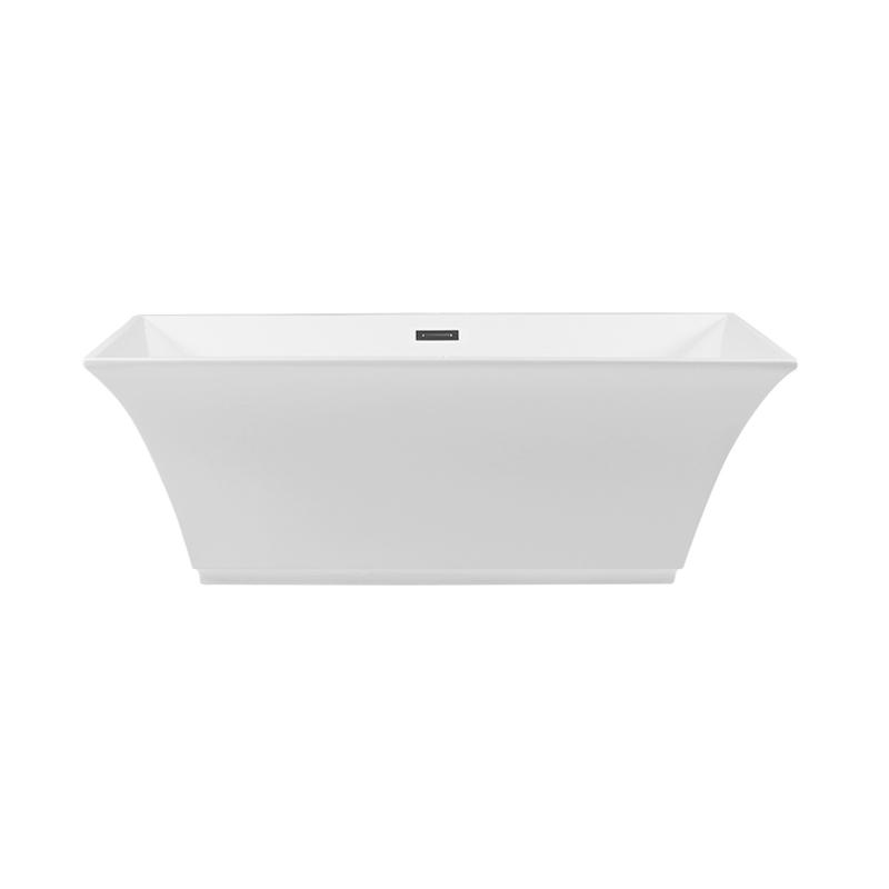 Eteocles White Pure Acrylic Rectangle Center Drain Freestanding Bathtub