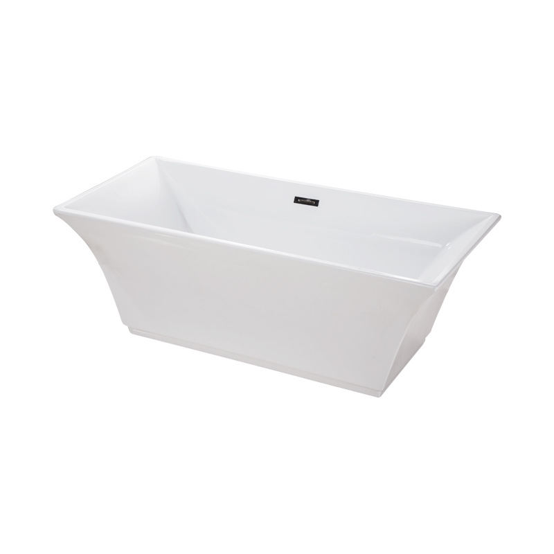 Eteocles White Pure Acrylic Rectangle Center Drain Freestanding Bathtub