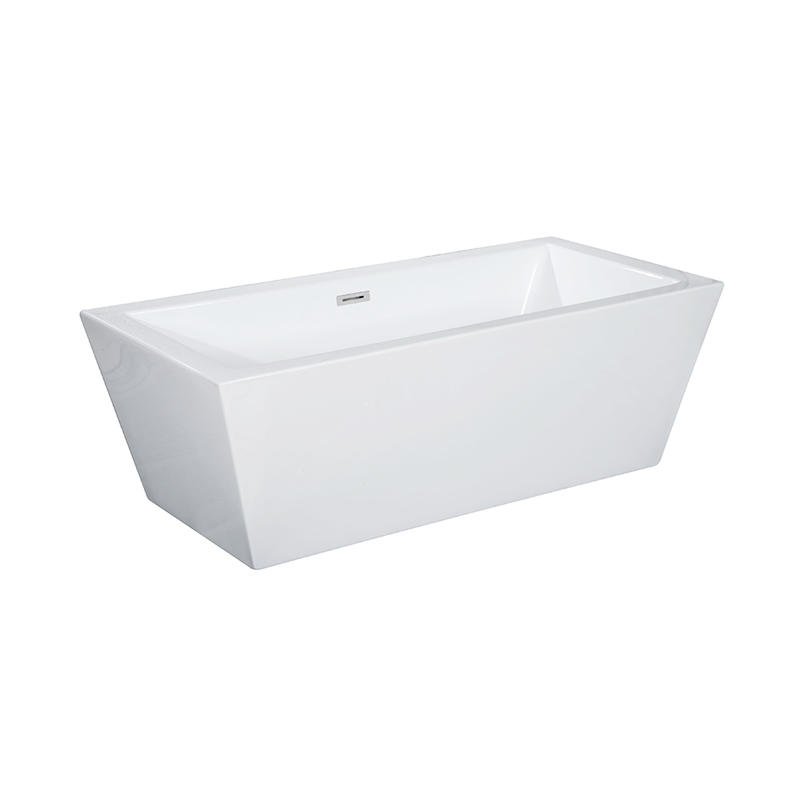 Erechtheus White Pure Acrylic Rectangle Center Drain Freestanding Bathtub