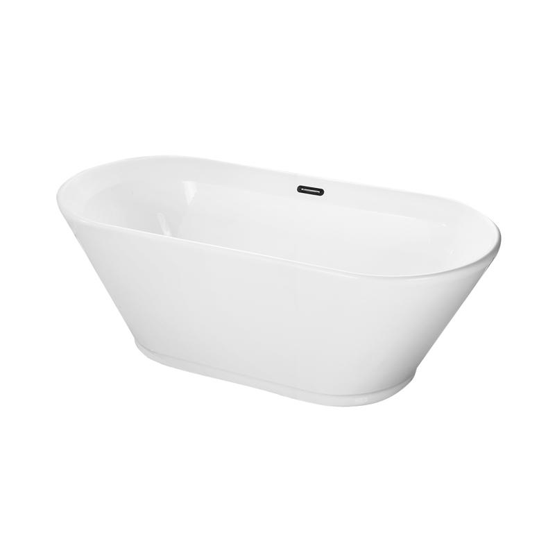 Epeius White Pure Acrylic Oval Center Drain Freestanding Bathtub