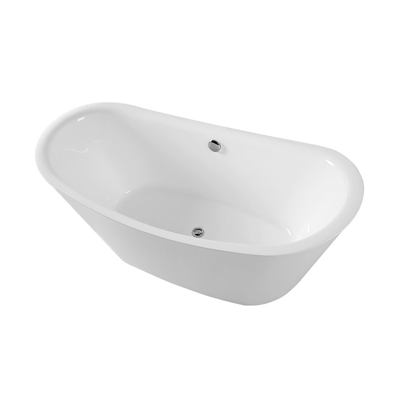 Paris White Pure Acrylic Wall Against Center Drain Freestanding Bathtub