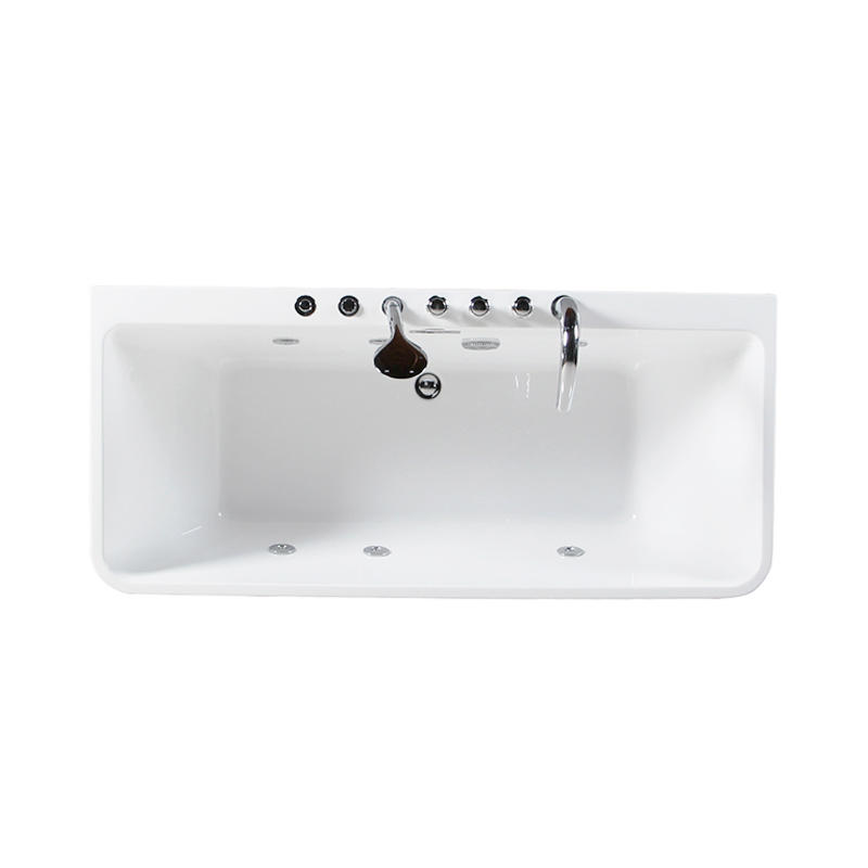 Alcestis White Pure Acrylic Wall Against Center Drain Freestanding Bathtub