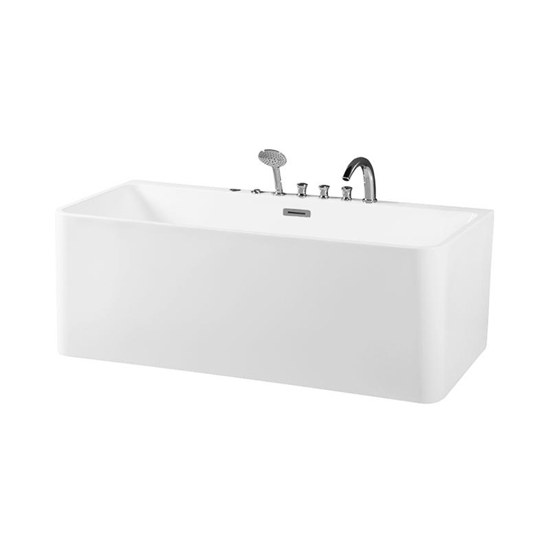 Alcestis White Pure Acrylic Wall Against Center Drain Freestanding Bathtub