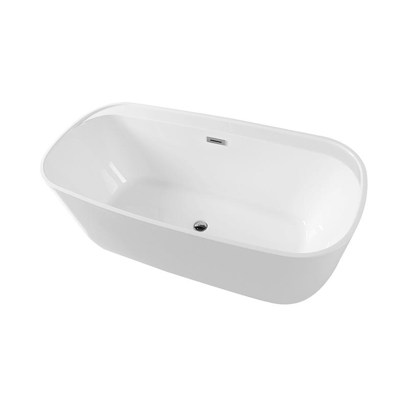 Chiron White Pure Acrylic Rectangle Center Drain Freestanding Bathtub