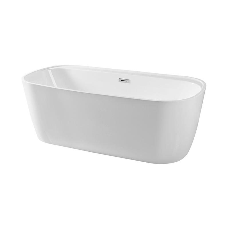 Chiron White Pure Acrylic Rectangle Center Drain Freestanding Bathtub
