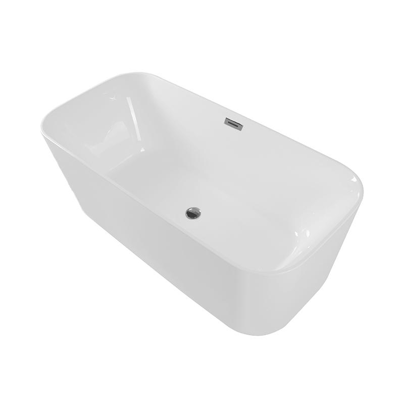 Hellen White Pure Acrylic Rectangular Small Edge Center Drain Freestanding Bathtub