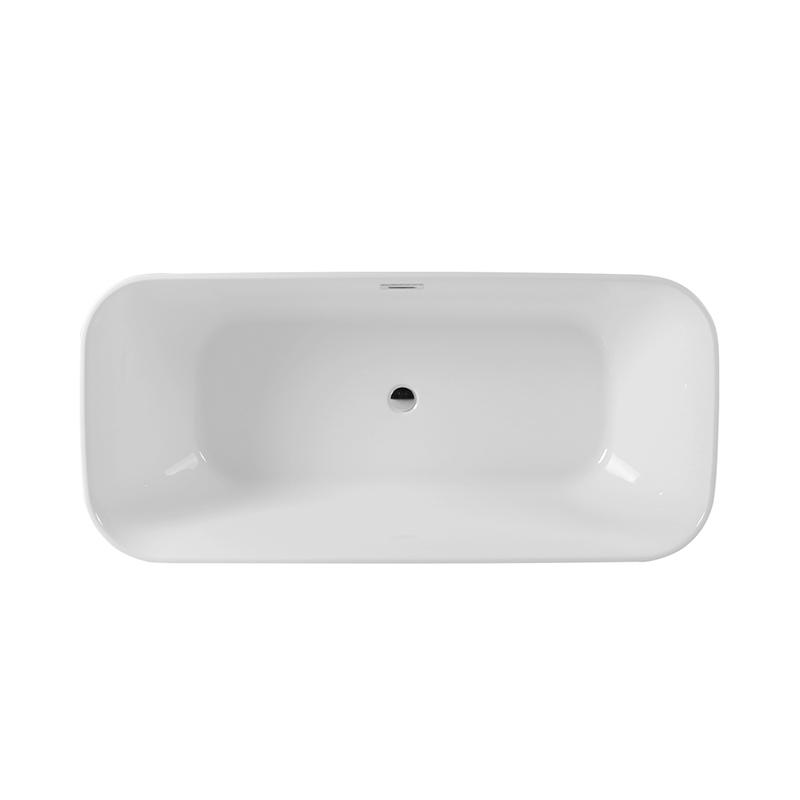 Hellen White Pure Acrylic Rectangular Small Edge Center Drain Freestanding Bathtub