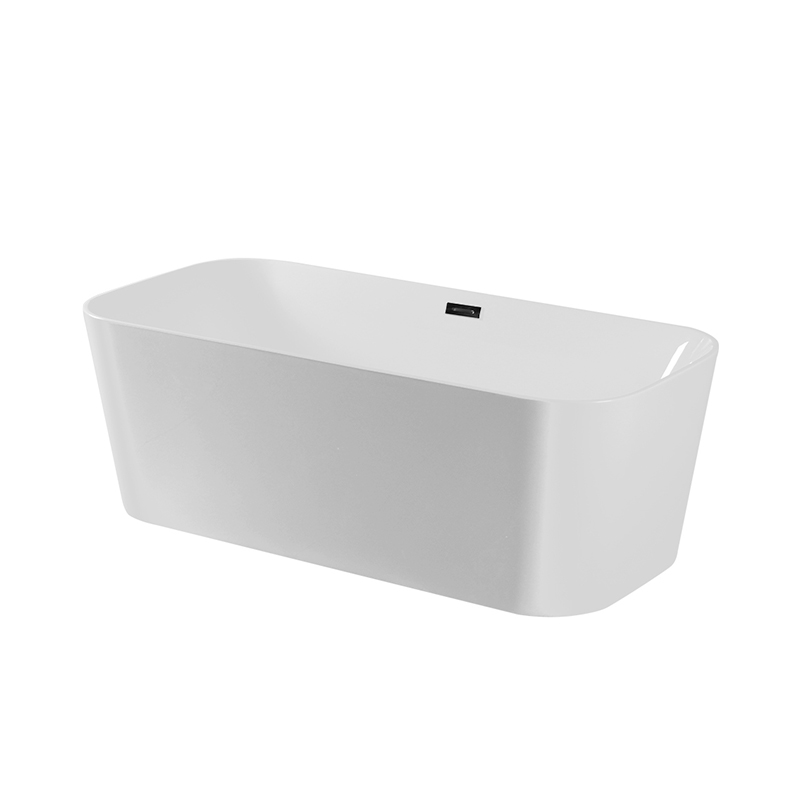 Hellen White Pure Acrylic Rectangular Small Edge Center Drain Freestanding Bathtub