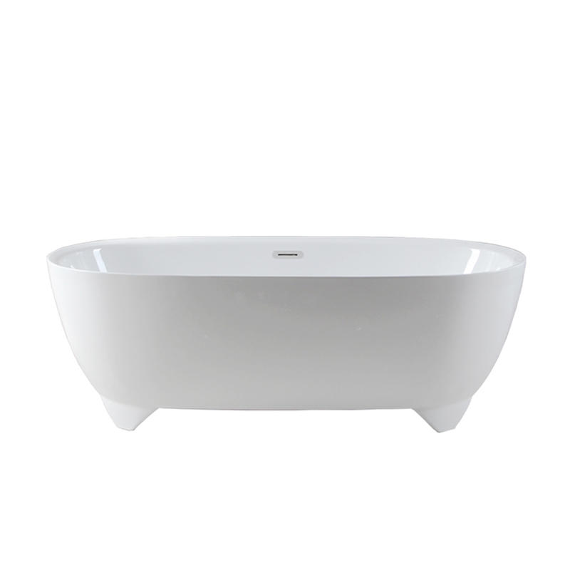 Diomedes White Pure Acrylic Oval Integrated Feet Center Drain Freestanding Bathtub