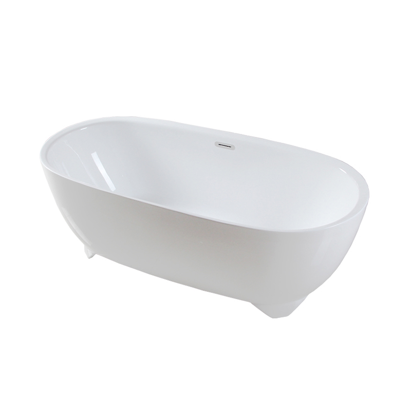 Diomedes White Pure Acrylic Oval Integrated Feet Center Drain Freestanding Bathtub