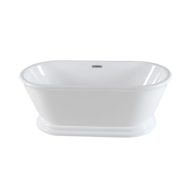 Chryseis White Pure Acrylic Classcial Oval Pedestal Center Drain Freestanding Bathtub