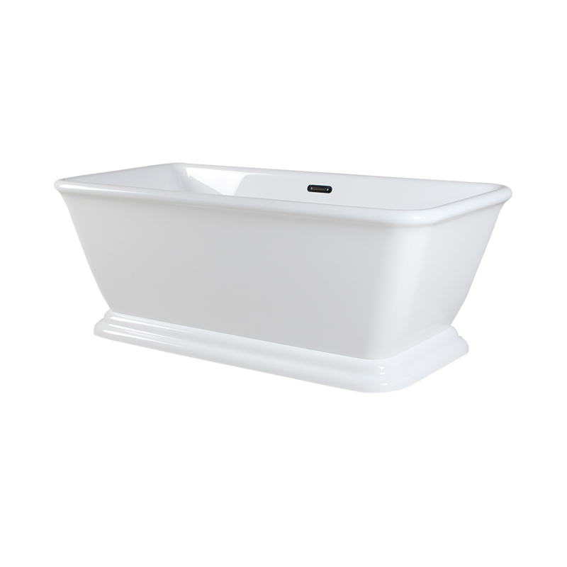 Jason White Pure Acrylic Classcial Rectangular Pedestal Center Drain Freestanding Bathtub