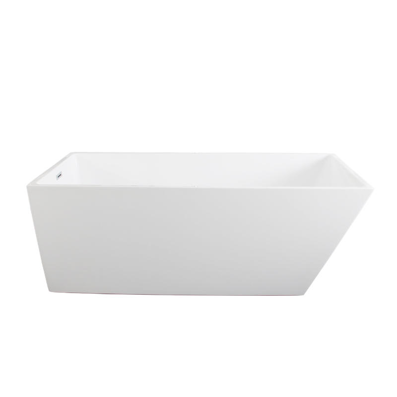 Jasion White Pure Acrylic Rectangular Center Drain Freestanding Bathtub