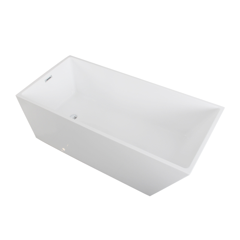 Jasion White Pure Acrylic Rectangular Center Drain Freestanding Bathtub