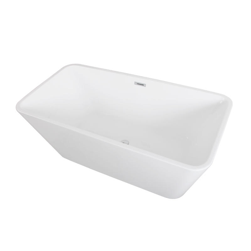 Andromache White Pure Acrylic Rectangular Center Drain Freestanding Bathtub