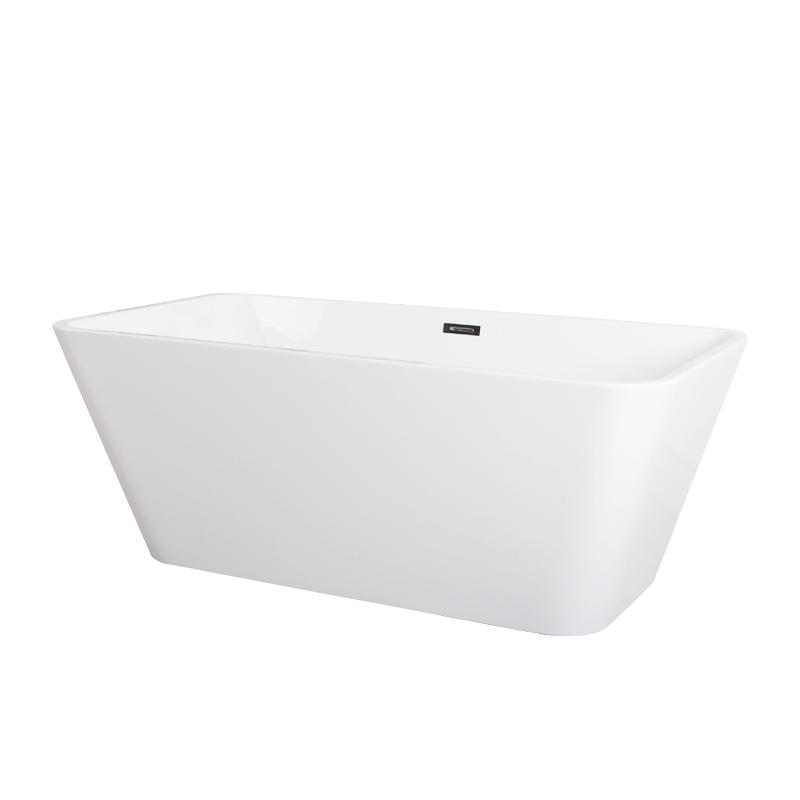 Andromache White Pure Acrylic Rectangular Center Drain Freestanding Bathtub