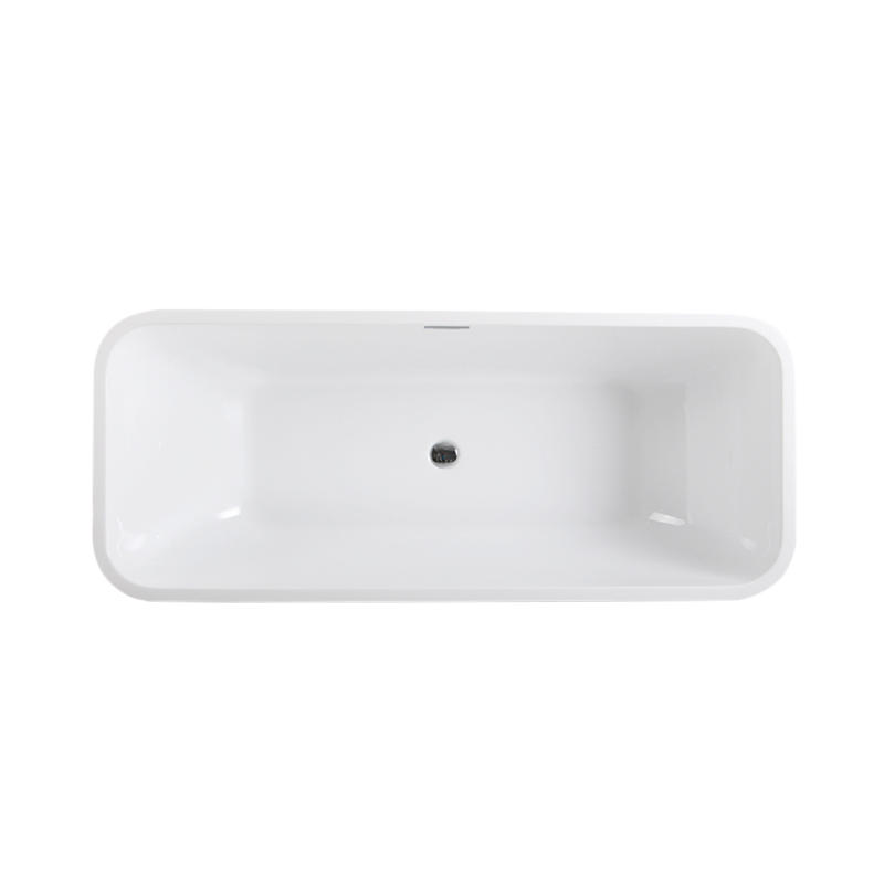 Antilochus White Pure Acrylic Rectangular Center Drain Freestanding Bathtub