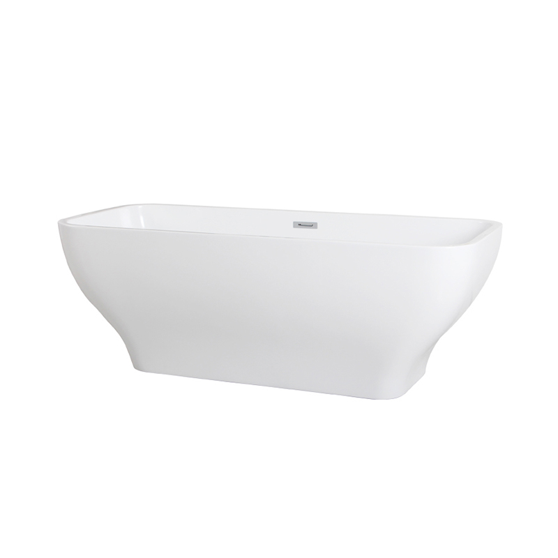 Antilochus White Pure Acrylic Rectangular Center Drain Freestanding Bathtub