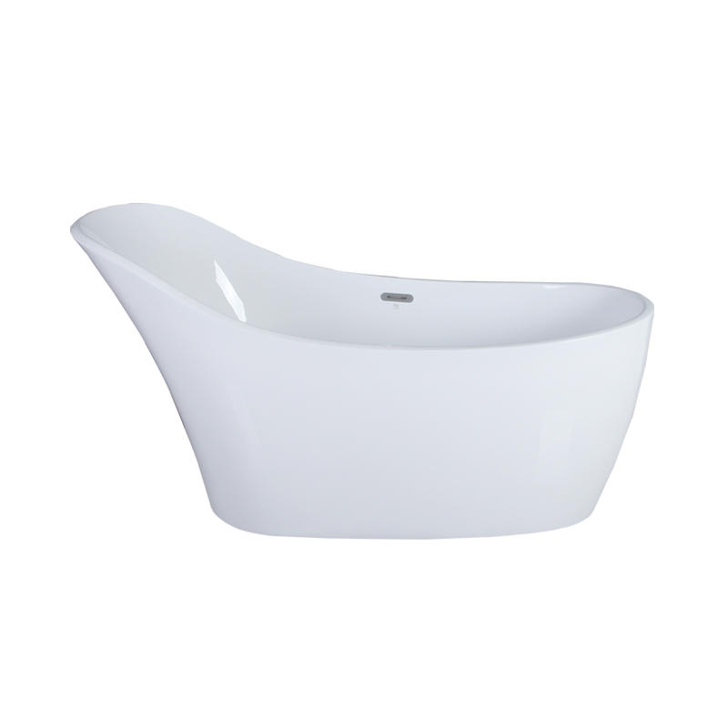 Pyrrla White Pure Acrylic High Single Slipper Center Drain Freestanding Bathtub