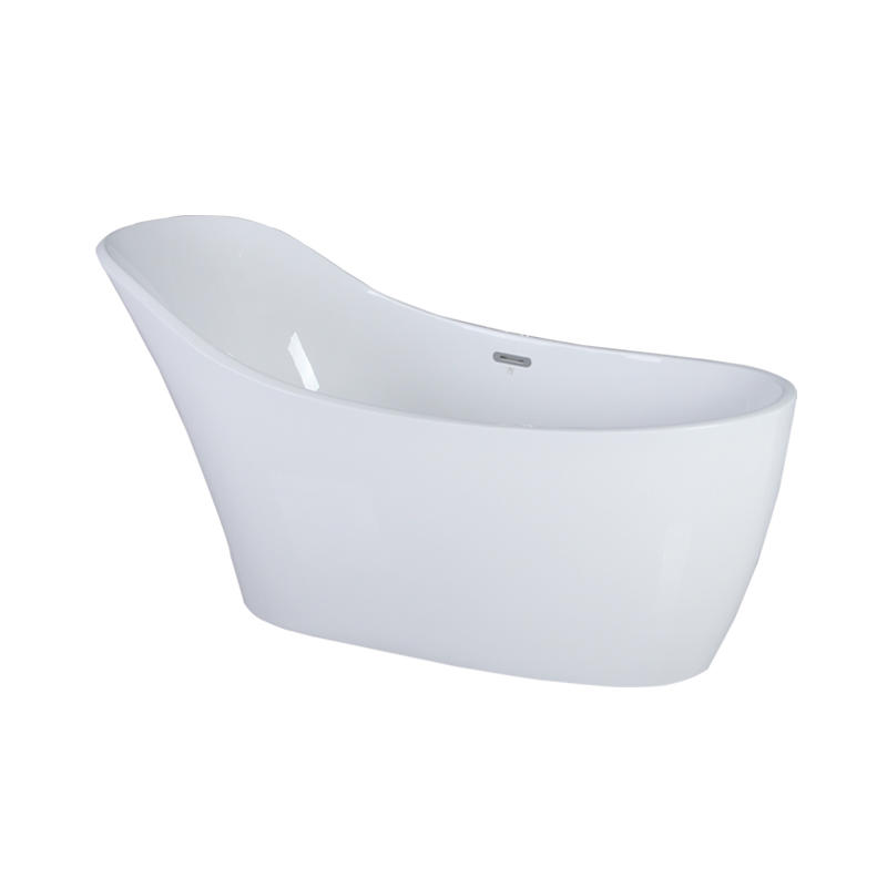 Pyrrla White Pure Acrylic High Single Slipper Center Drain Freestanding Bathtub