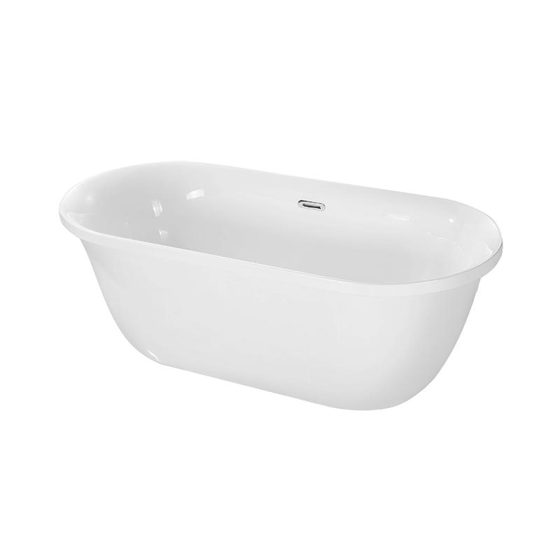 Priams White Pure Acrylic Oval Center Drain Freestanding Bathtub