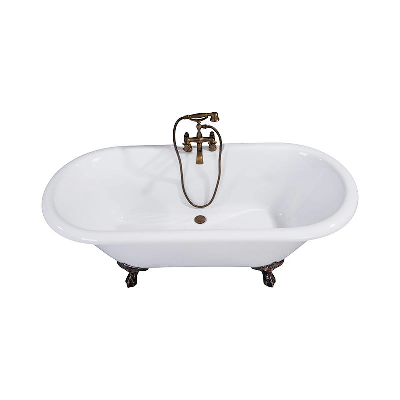 Theseus White Pure Acrylic Oval Center Drain Clawfoot Bathtub