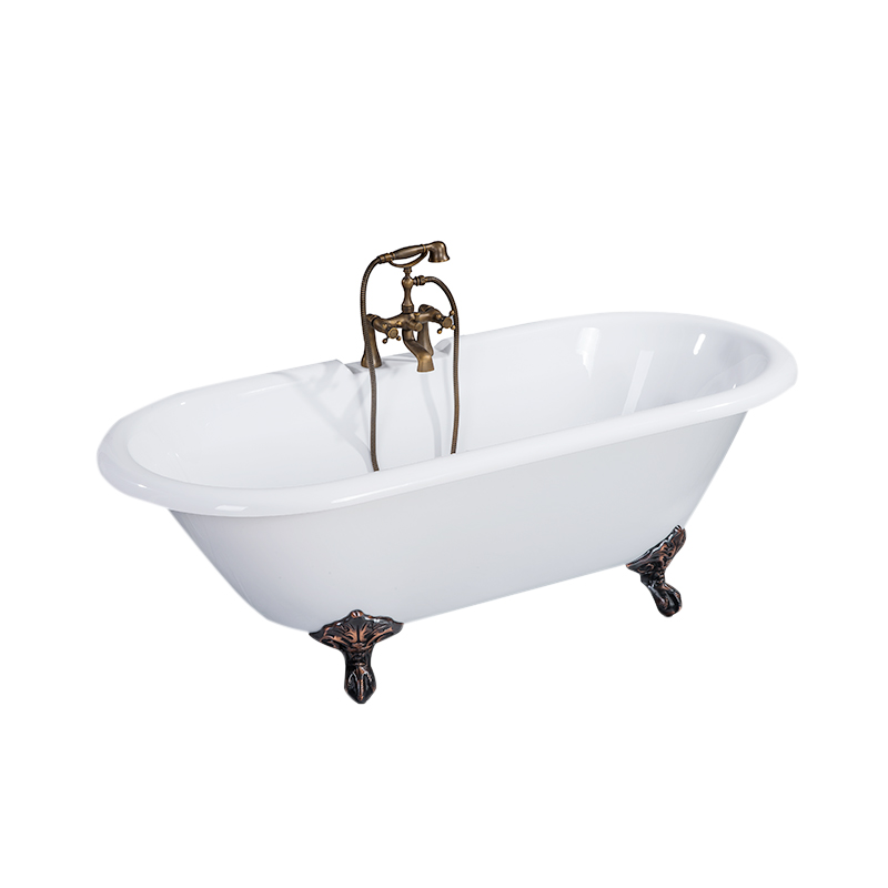 Theseus White Pure Acrylic Oval Center Drain Clawfoot Bathtub