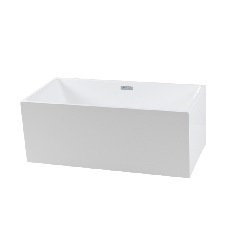 Menelaus White Pure Acrylic Vertical Rectangle Center Drain freestanding Bathtub