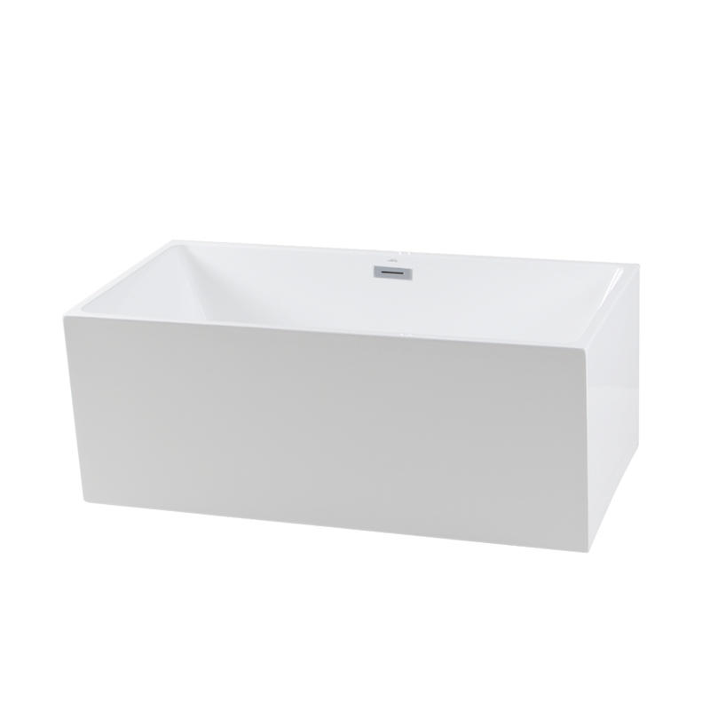 Menelaus White Pure Acrylic Vertical Rectangle Center Drain Freestanding Bathtub