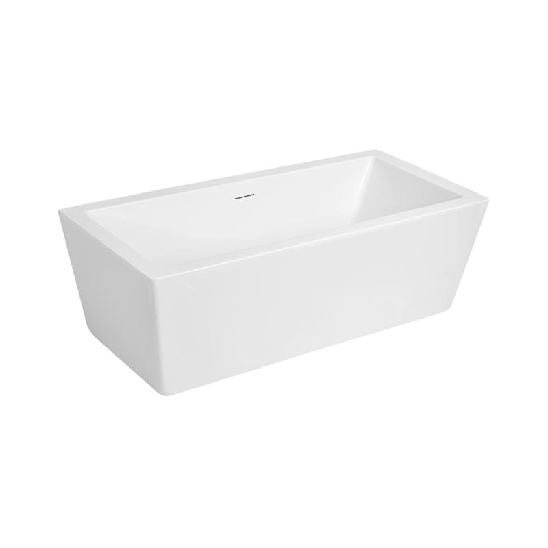 Augeas White Pure Acrylic Slim Overflow Rectangle Center Drain freestanding Bathtub
