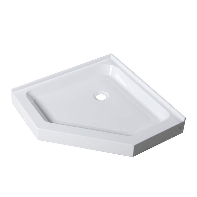 Circe White Acrylic  Diamond Corner Drain Two Tile Flange Shower Tray/Base