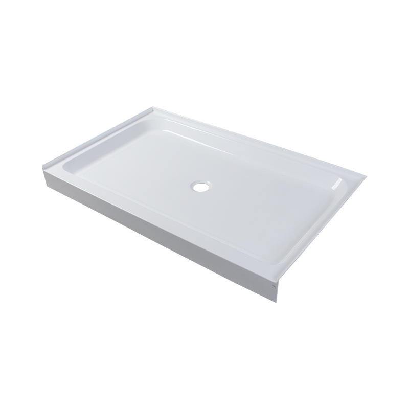 Clymene White Acrylic Rectangle Center Drain Three Tile Flange Shower Tray/Base