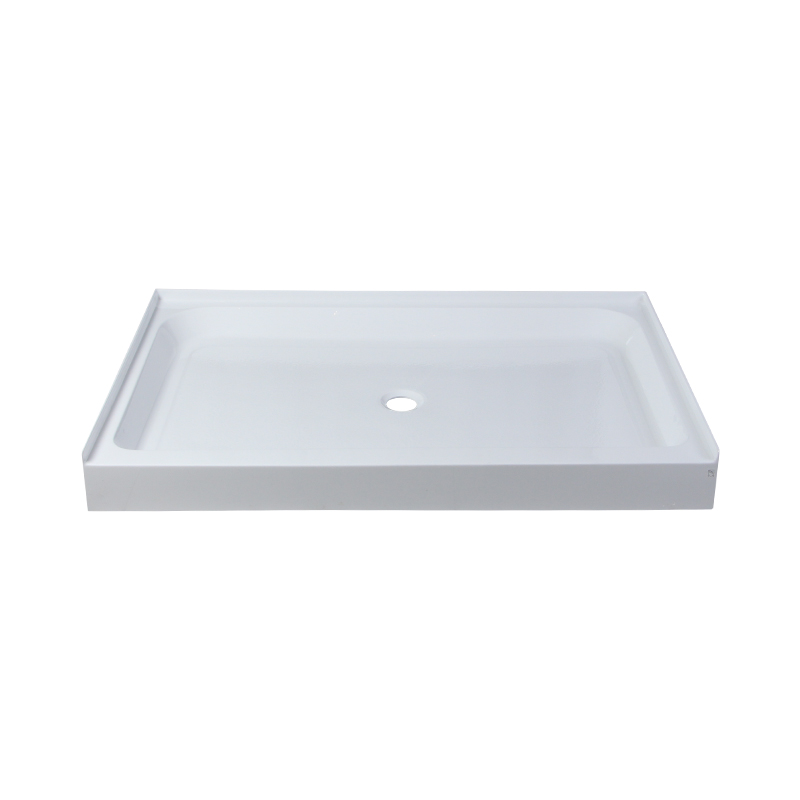 Clymene White Acrylic Rectangle Center Drain Three Tile Flange Shower Tray/Base
