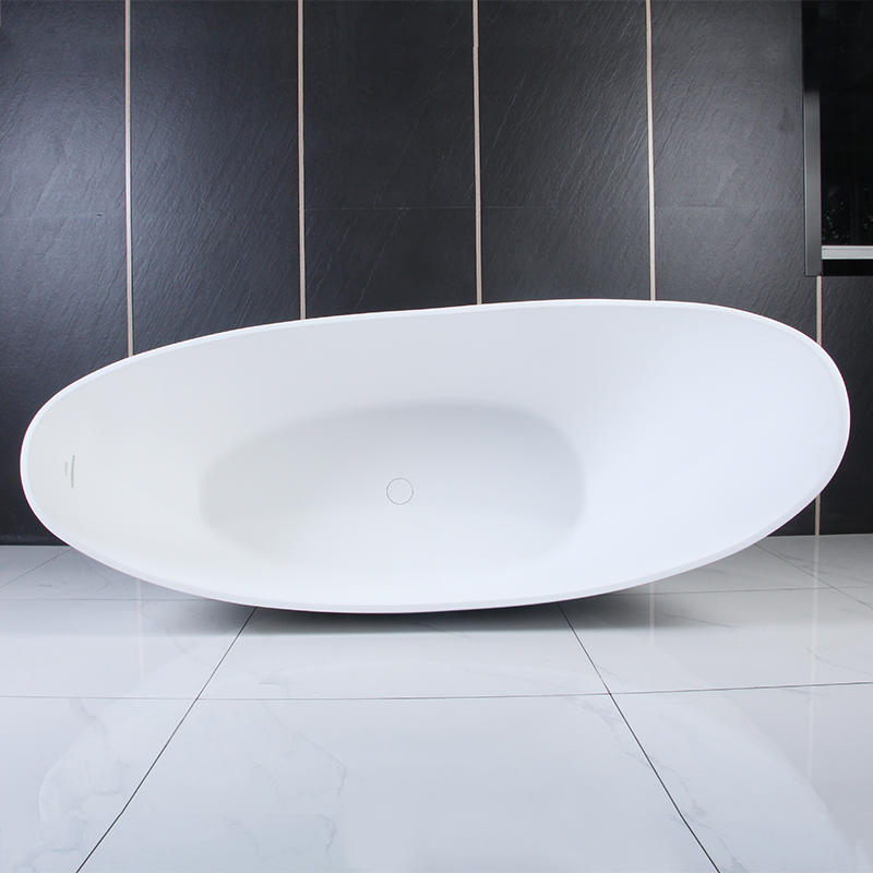 Talus Matte White Moon Shape Center Drain Solid Surface Freestanding Bathtub