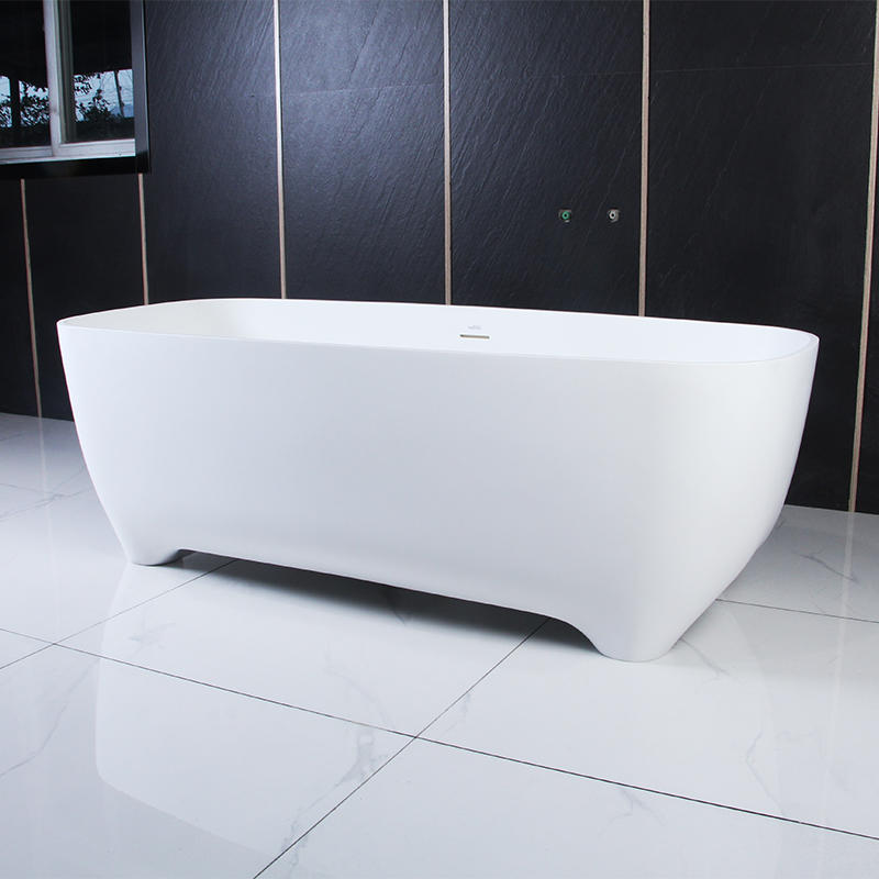 Neleus Matte White Modern Feet Center Drain Solid Surface Freestanding Bathtub
