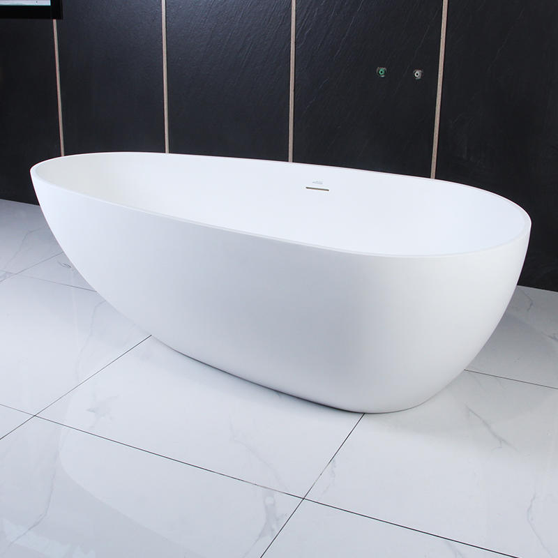Nestor Matte White Egg Shape Center Drain Solid Surface Freestanding Bathtub