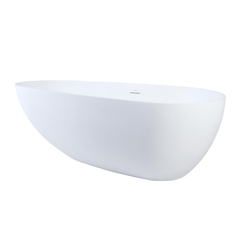 Nestor Matte White Egg Shape Center Drain Solid Surface Freestanding Bathtub