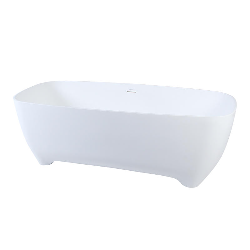 Neleus Matte White Modern Feet Center Drain Solid Surface Freestanding Bathtub