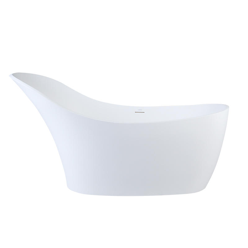 Teucer Matte White High-heeled Shoes Center Drain Solid Surface Freestanding Bathtub