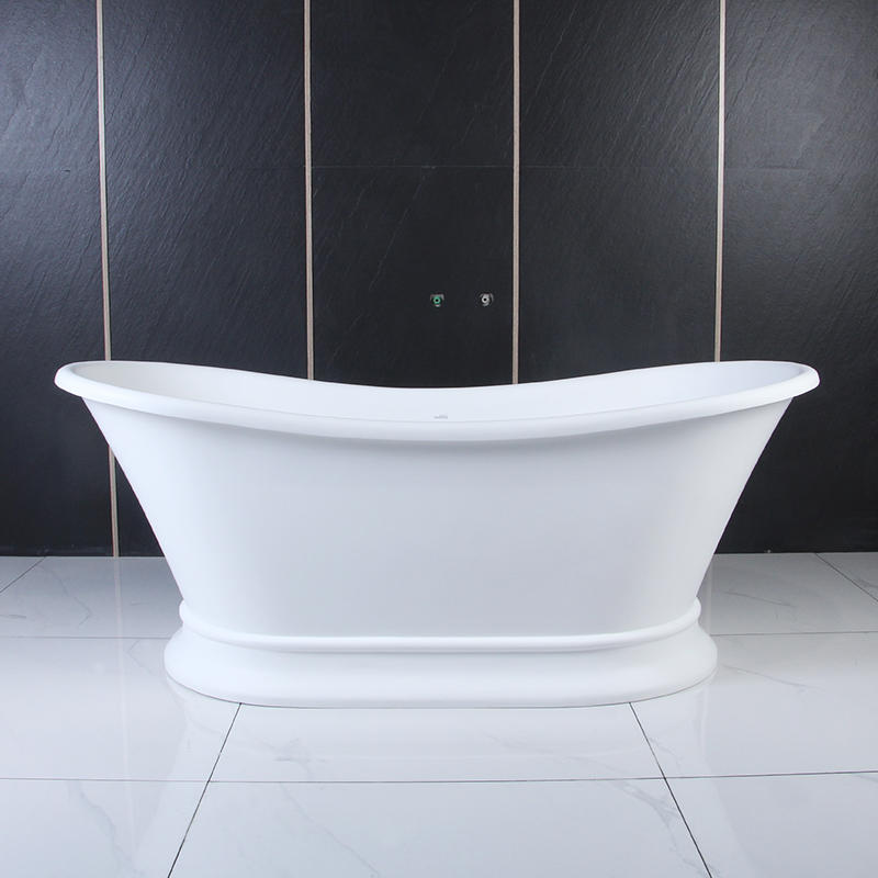 Phaedra Matte White Classical Two Slipper Center Drain Solid Surface Freestanding Bathtub
