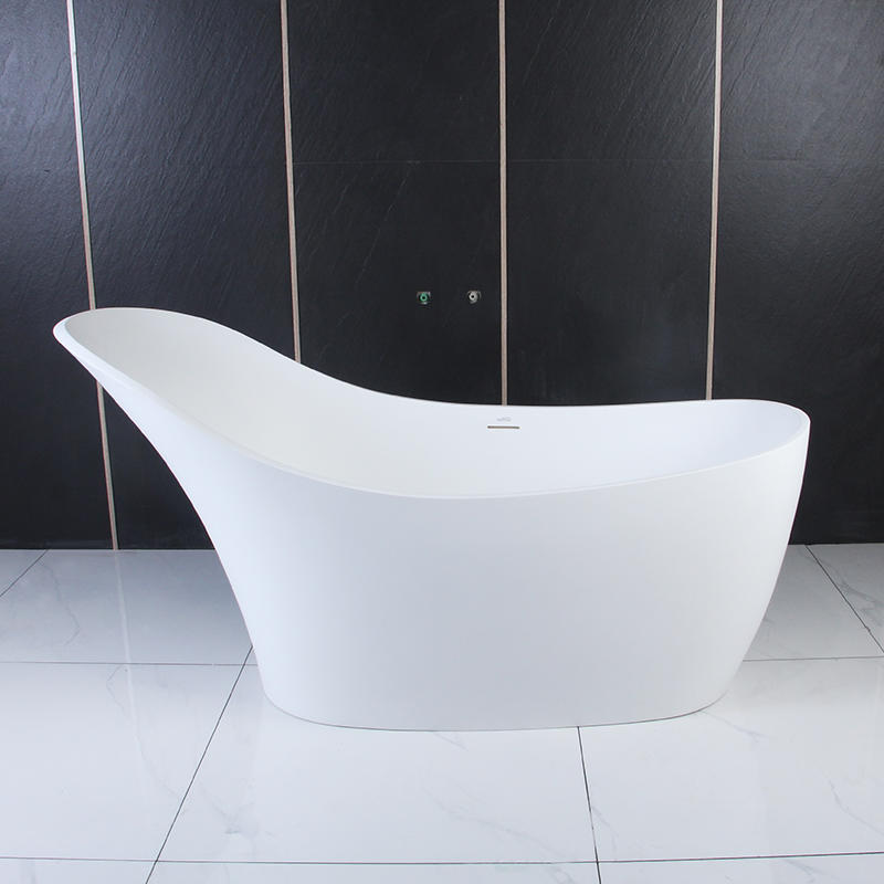 Teucer Matte White High-heeled Shoes Center Drain Solid Surface Freestanding Bathtub